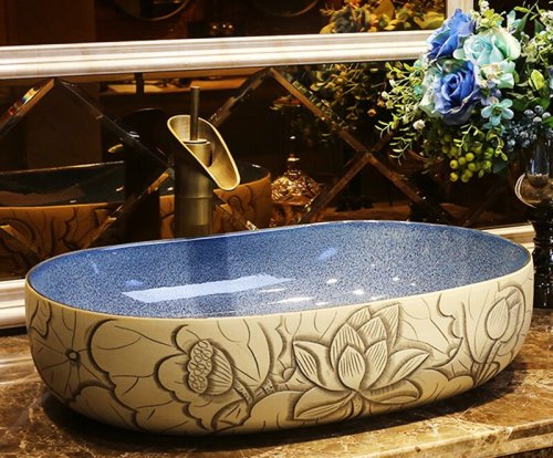 Big Oval Ceramic Hand Maded Wash Basin Bathroom Vessel Sink Bowl from Jingdezhen Porcelain Factory