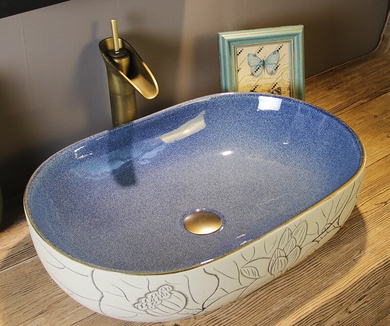 Big Oval Ceramic Hand Maded Wash Basin Bathroom Vessel Sink Bowl from Jingdezhen Porcelain Factory