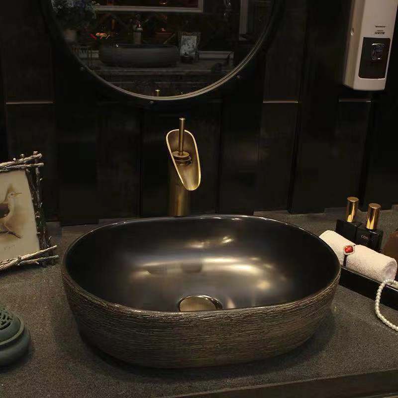 Big Oval Ceramic Hand Maded Wash Basin Bathroom Vessel Sink Bowl from Jingdezhen Porcelain Factory