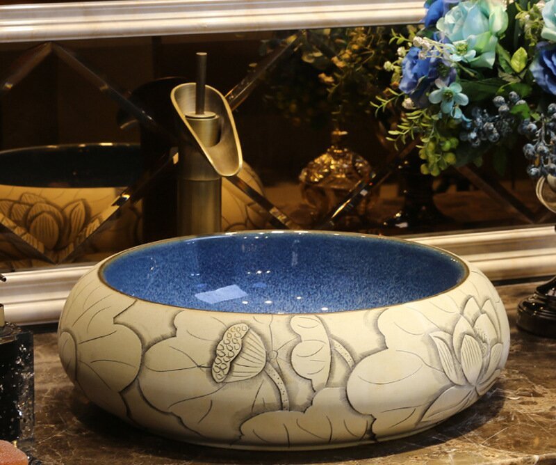 Big Oval Ceramic Hand Maded Wash Basin Bathroom Vessel Sink Bowl from Jingdezhen Porcelain Factory