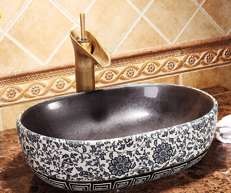 Big Oval Ceramic Hand Maded Wash Basin Bathroom Vessel Sink Bowl from Jingdezhen Porcelain Factory