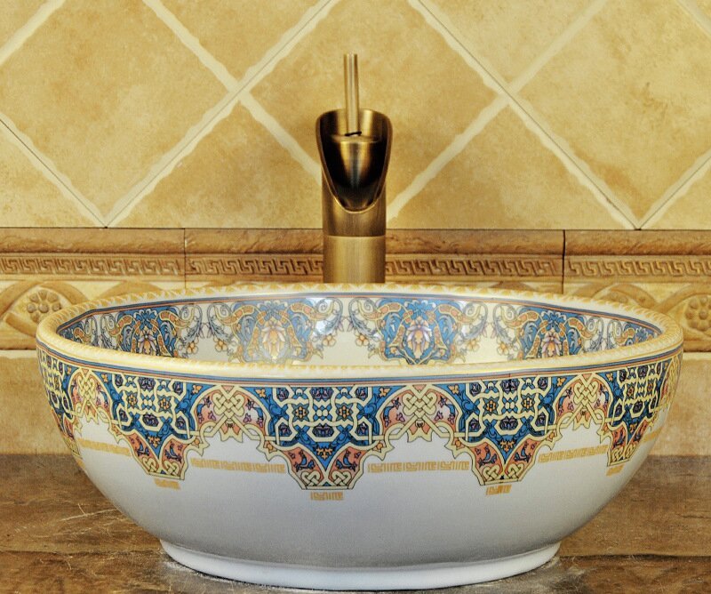 Luxury Style Ceramic Countertop Wash Basin Bathroom Vessel Sink for Vanity Bowl