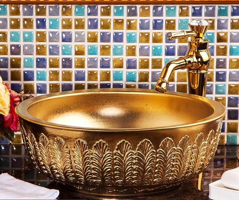 Luxury Style Ceramic Countertop Wash Basin Bathroom Vessel Sink for Vanity Bowl