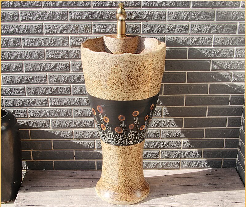 Ceramic Pedestal Wash Basin Sink Bowl for Outdoor Garden