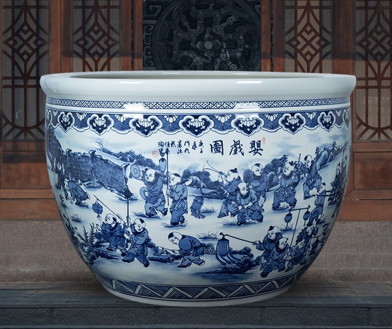 Wholesale Luxury Large Chinese Hand Painted Blue and White Porcelain Ceramic Flower Pots Planter