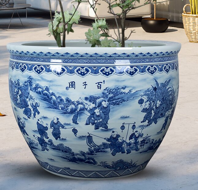 Wholesale Luxury Large Chinese Hand Painted Blue and White Porcelain Ceramic Flower Pots Planter