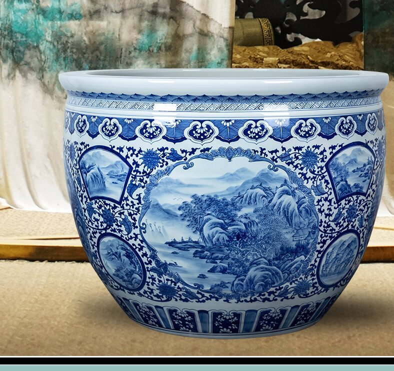 Wholesale Luxury Large Chinese Hand Painted Blue and White Porcelain Ceramic Flower Pots Planter