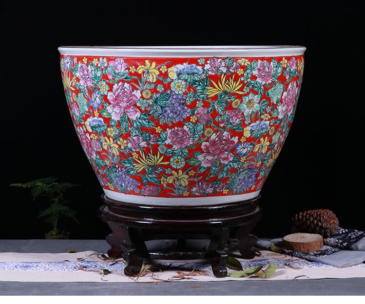Wholesale Luxury Large Jingdezhen Hand Painted Famille Rose Porcelain Ceramic Flower Pots Plant Pot for Garden