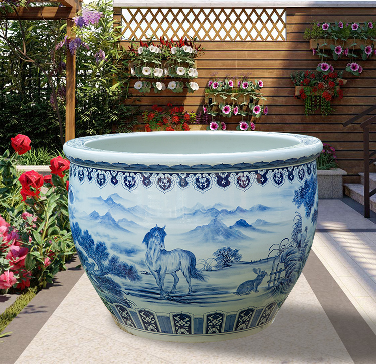 Wholesale Luxury Large Chinese Hand Painted Blue and White Porcelain Ceramic Flower Pots Planter