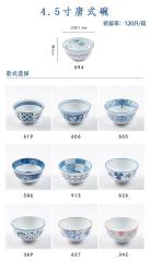 Japanese tableware blue and white porcelain dinner bowls 4.5"