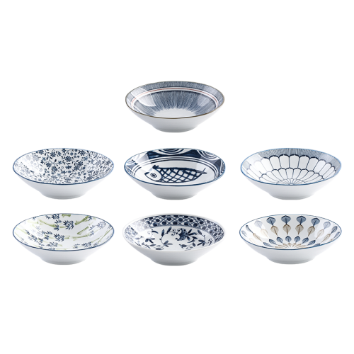 Japanese tableware blue and white porcelain dinner bowls 7"