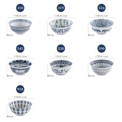 Japanese tableware blue and white porcelain dinner bowls 8"