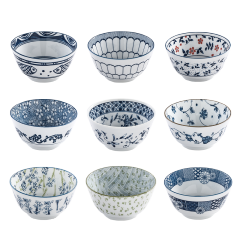 Japanese tableware blue and white porcelain dinner bowls 4.5"