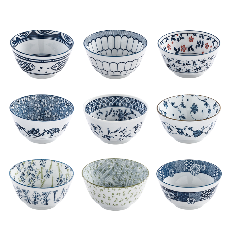 Japanese tableware blue and white porcelain dinner bowls 4.5"