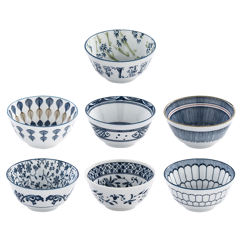 Japanese tableware blue and white porcelain dinner bowls 3.8"