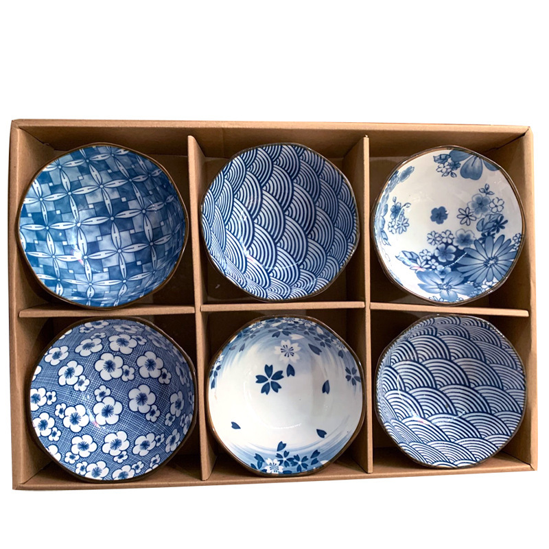 Japanese tableware blue and white porcelain dinner bowls 4.5"5"