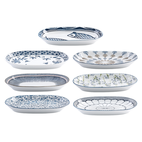 Japanese tableware blue and white porcelain dinner bowls 12"