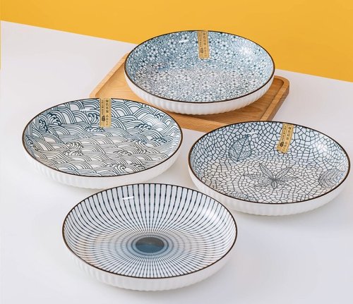 Japanese tableware blue and white porcelain dinner bowls 7"8"