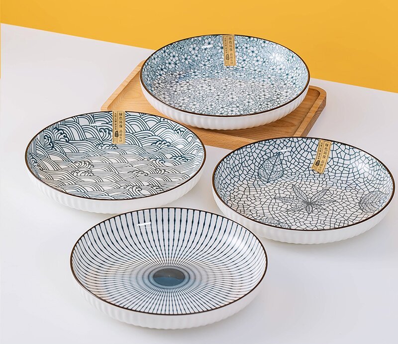 Japanese tableware blue and white porcelain dinner bowls 7"8"