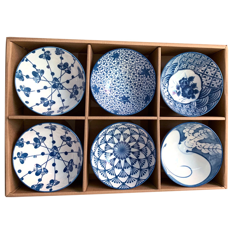 Japanese tableware blue and white porcelain dinner bowls 4.5"5"