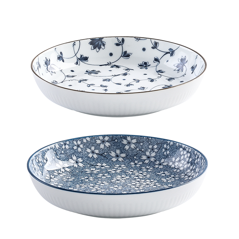 Japanese tableware blue and white porcelain dinner bowls 7.5"