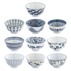 Japanese tableware blue and white porcelain dinner bowls 4.5"