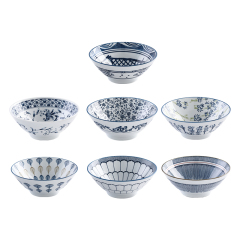 Japanese tableware blue and white porcelain dinner bowls 7.5"