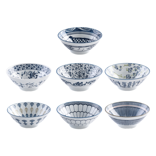 Japanese tableware blue and white porcelain dinner bowls 7.5"