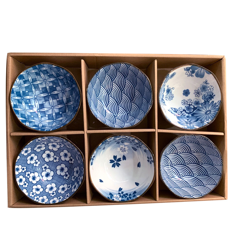 Japanese tableware blue and white porcelain dinner bowls 4.5"5"