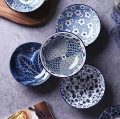 Japanese tableware blue and white porcelain dinner bowls 5"