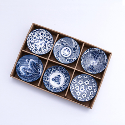 Japanese tableware blue and white porcelain dinner bowls 5"