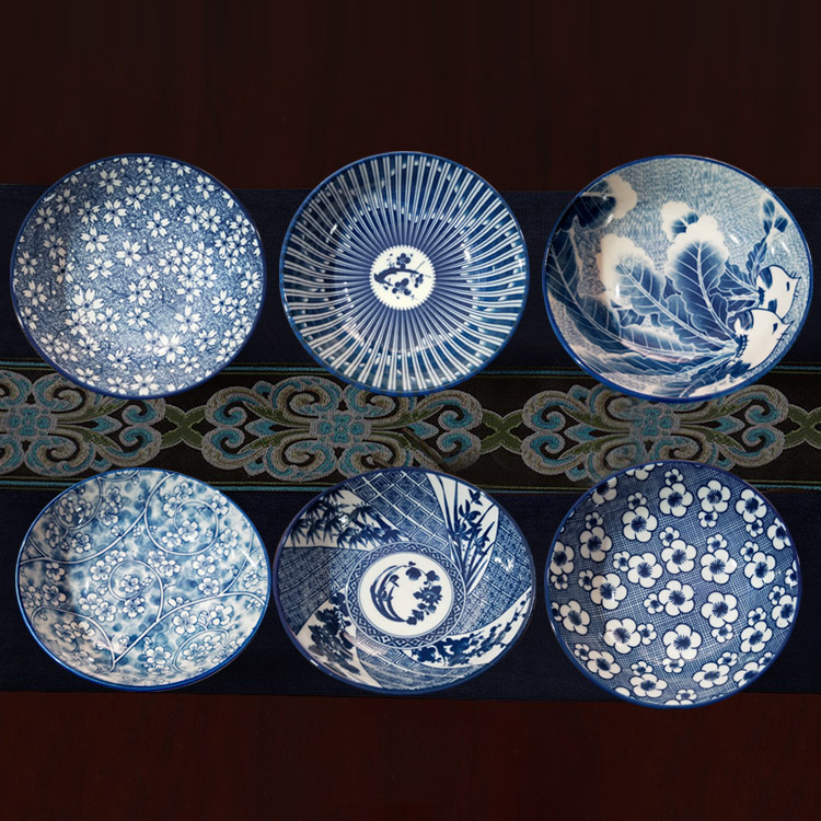 Japanese tableware blue and white porcelain dinner bowls 4.5"5"