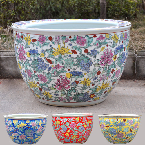 Wholesale Luxury Large Jingdezhen Hand Painted Famille Rose Porcelain Ceramic Flower Pots Plant Pot for Garden