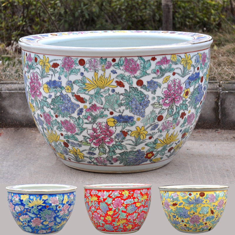 Wholesale Luxury Large Jingdezhen Hand Painted Famille Rose Porcelain Ceramic Flower Pots Plant Pot for Garden