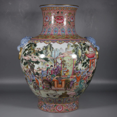 Antique Qing Qianlong Dynasty Ceramic Yellow Ground Heavy Famille Rose Porcelain Vase for Collection