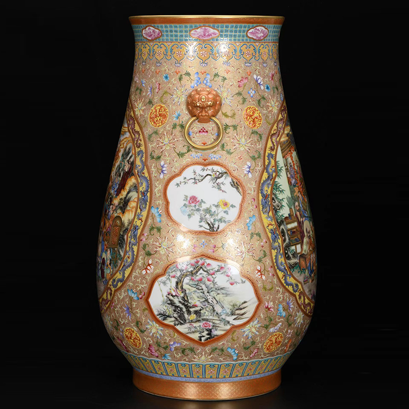 Antique Qing Qianlong Dynasty Ceramic Yellow Ground Heavy Famille Rose Porcelain Vase for Collection