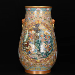 Antique Qing Qianlong Dynasty Ceramic Yellow Ground Heavy Famille Rose Porcelain Vase for Collection