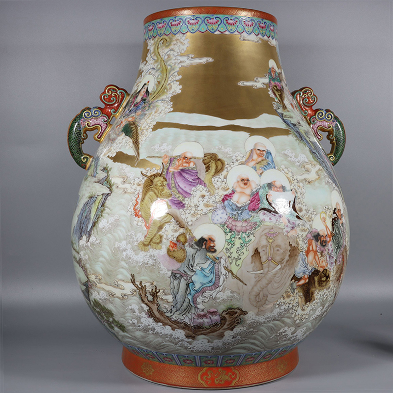 Antique Qing Qianlong Dynasty Ceramic Yellow Ground Heavy Famille Rose Porcelain Vase for Collection