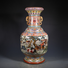 Antique Qing Qianlong Dynasty Ceramic Yellow Ground Heavy Famille Rose Porcelain Vase for Collection