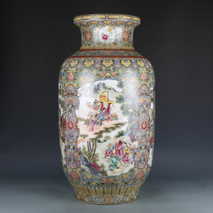 Antique Qing Qianlong Dynasty Ceramic Yellow Ground Heavy Famille Rose Porcelain Vase for Collection