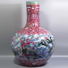 Antique Qing Qianlong Dynasty Ceramic Yellow Ground Heavy Famille Rose Porcelain Vase for Collection