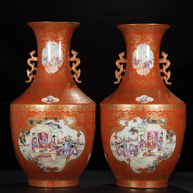 Antique Qing Qianlong Dynasty Ceramic Yellow Ground Heavy Famille Rose Porcelain Vase for Collection