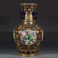 Antique Qing Qianlong Dynasty Ceramic Yellow Ground Heavy Famille Rose Porcelain Vase for Collection