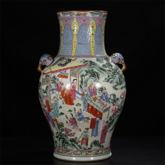 Antique Qing Qianlong Dynasty Ceramic Yellow Ground Heavy Famille Rose Porcelain Vase for Collection