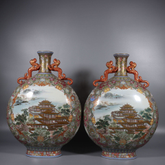 Antique Qing Qianlong Dynasty Ceramic Yellow Ground Heavy Famille Rose Porcelain Vase for Collection
