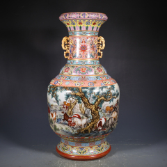 Antique Qing Qianlong Dynasty Ceramic Yellow Ground Heavy Famille Rose Porcelain Vase for Collection