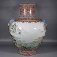 Antique Qing Qianlong Dynasty Ceramic Yellow Ground Heavy Famille Rose Porcelain Vase for Collection