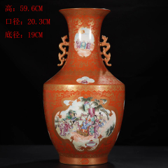 Antique Qing Qianlong Dynasty Ceramic Yellow Ground Heavy Famille Rose Porcelain Vase for Collection