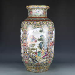 Antique Qing Qianlong Dynasty Ceramic Yellow Ground Heavy Famille Rose Porcelain Vase for Collection