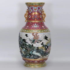 Antique Qing Qianlong Dynasty Ceramic Yellow Ground Heavy Famille Rose Porcelain Vase for Collection